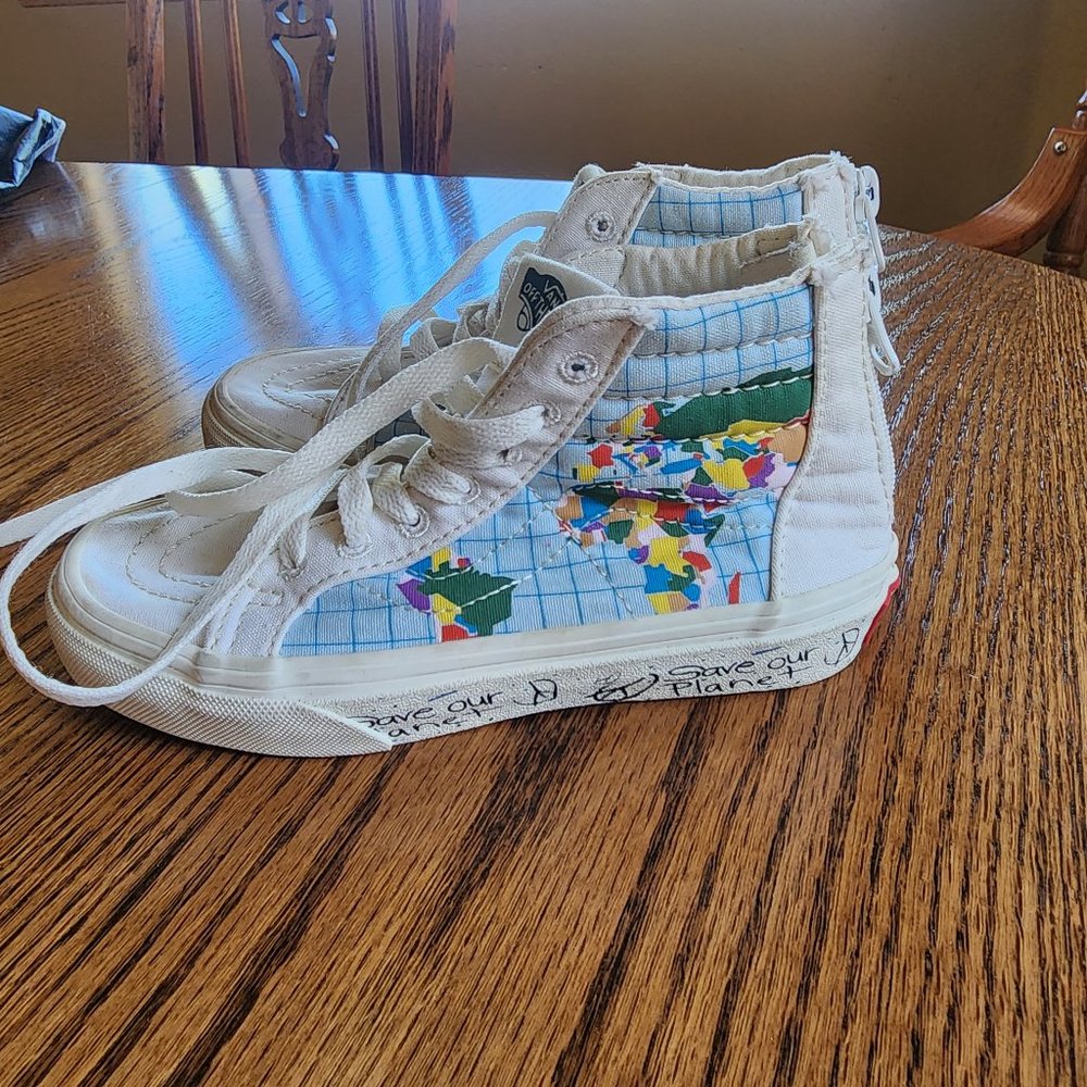 Vans Save Our Planet World White High Top Shoes Kids Size 13